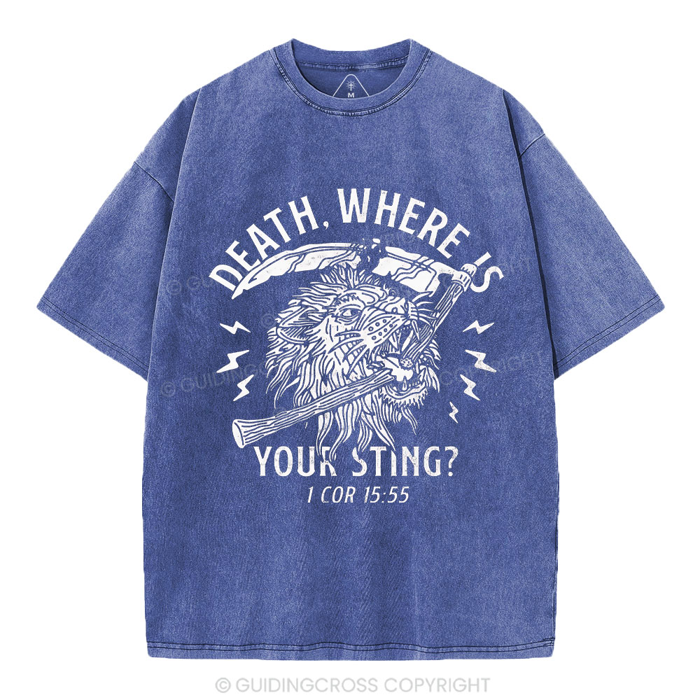 Death, Where Is Your Sting Christian Washed T-Shirt