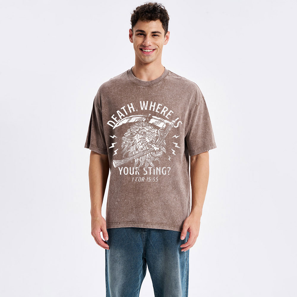 Death, Where Is Your Sting Christian Washed T-Shirt