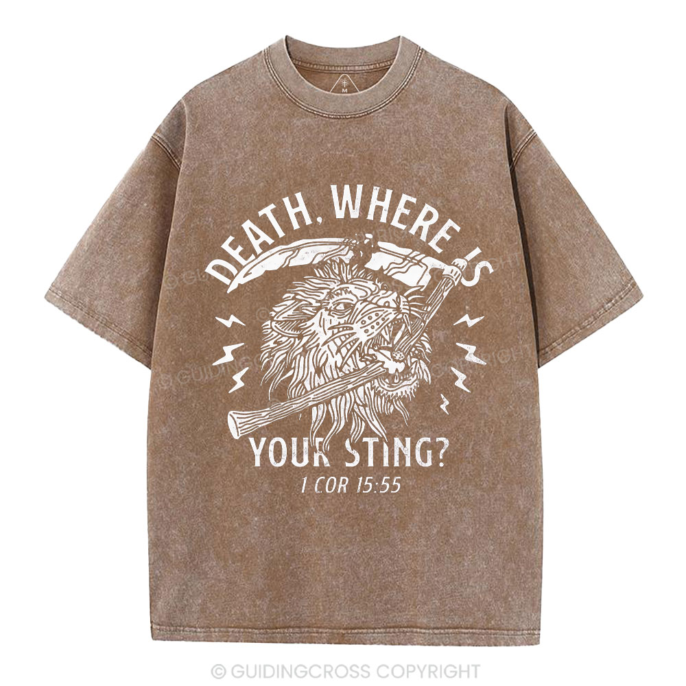 Death, Where Is Your Sting Christian Washed T-Shirt