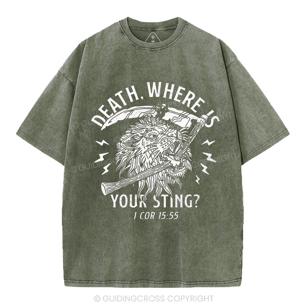 Death, Where Is Your Sting Christian Washed T-Shirt