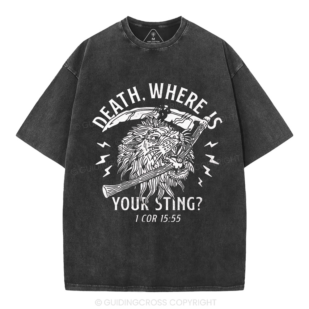 Death, Where Is Your Sting Christian Washed T-Shirt