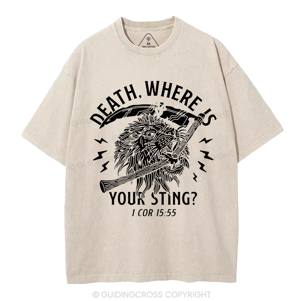 Death, Where Is Your Sting Christian Washed T-Shirt