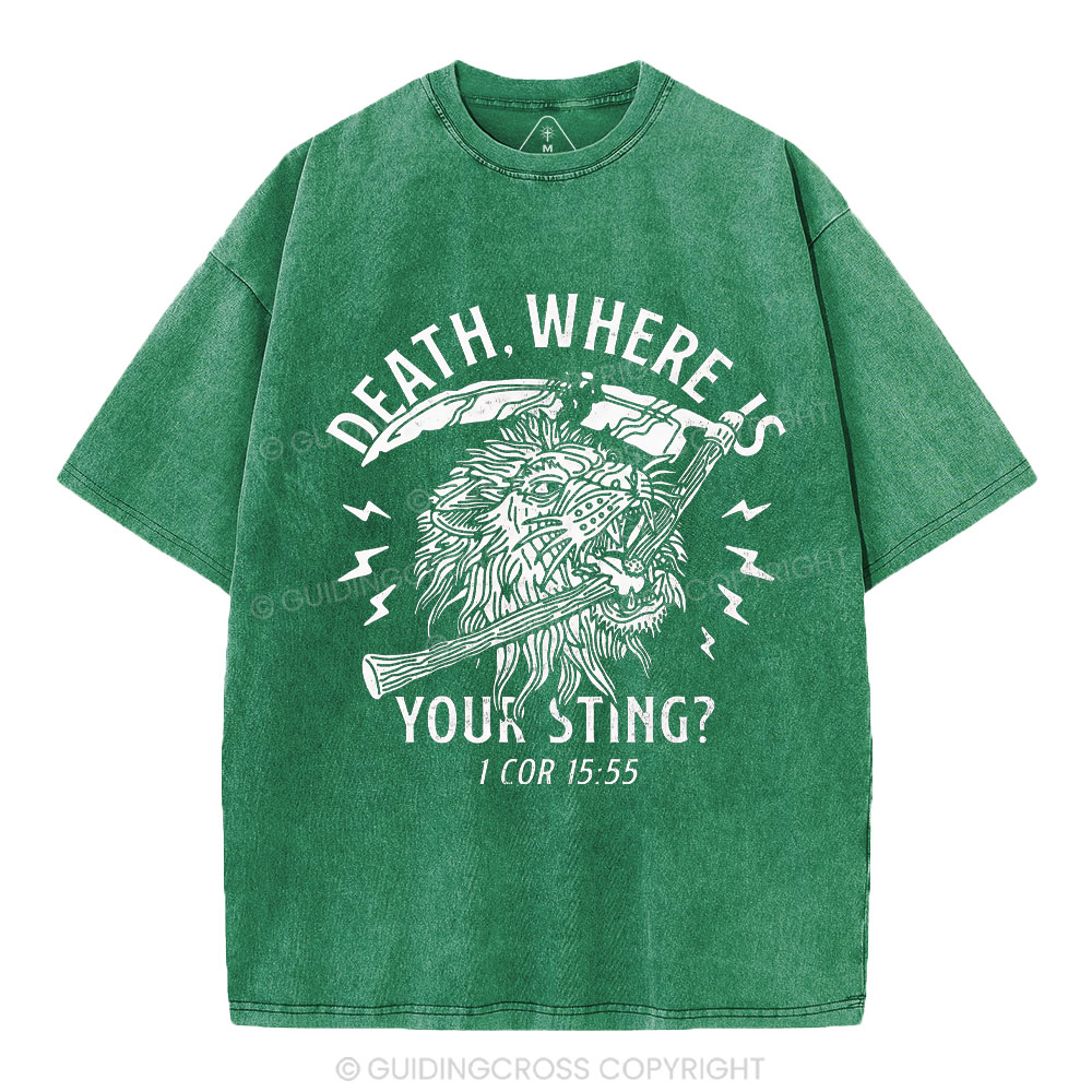 Death, Where Is Your Sting Christian Washed T-Shirt