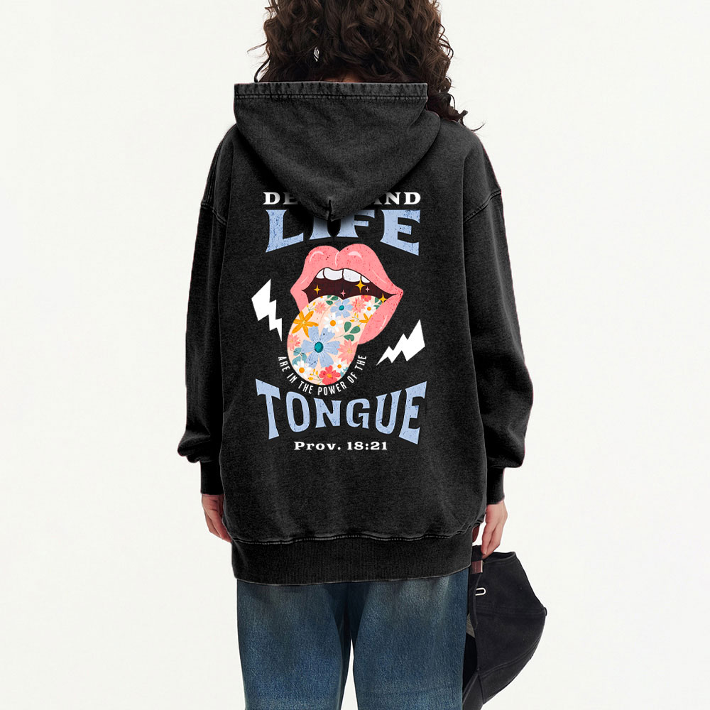 Death And Life Tongue Christian Washed Hoodie