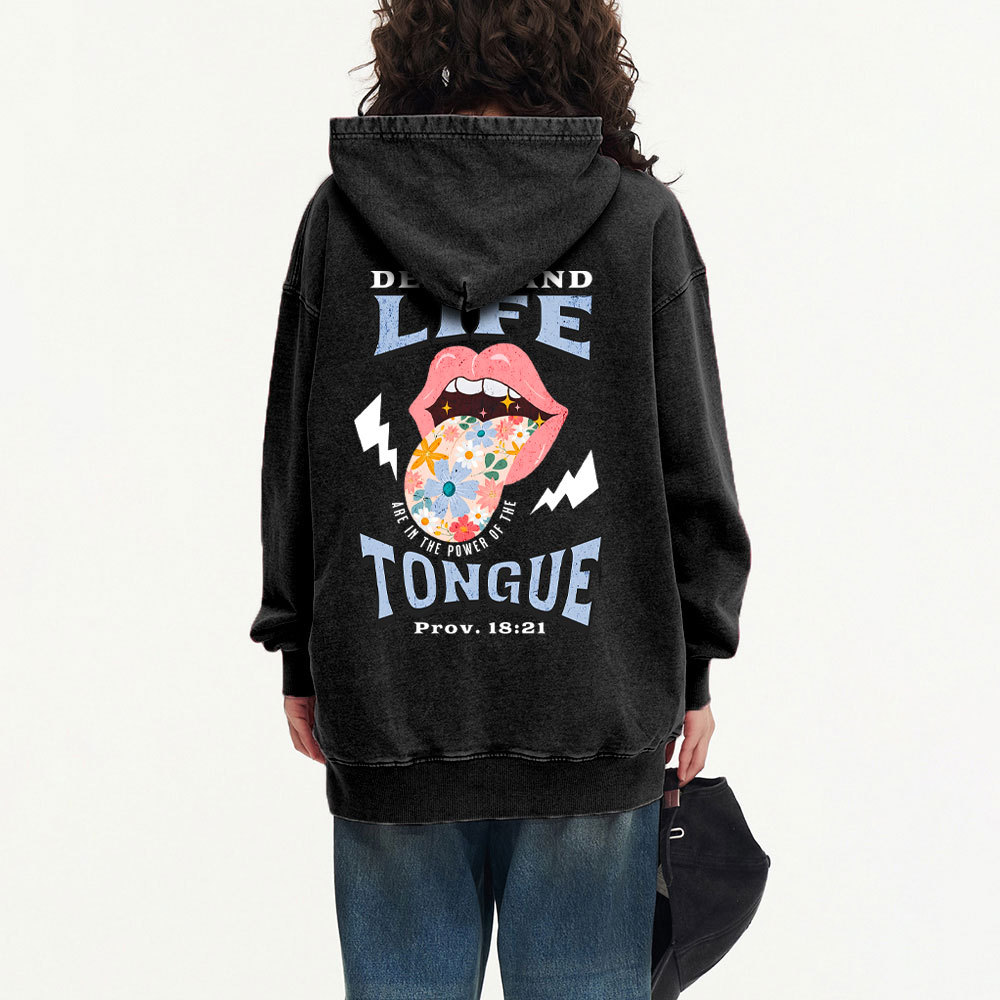 Death And Life Tongue Christian Washed Hoodie