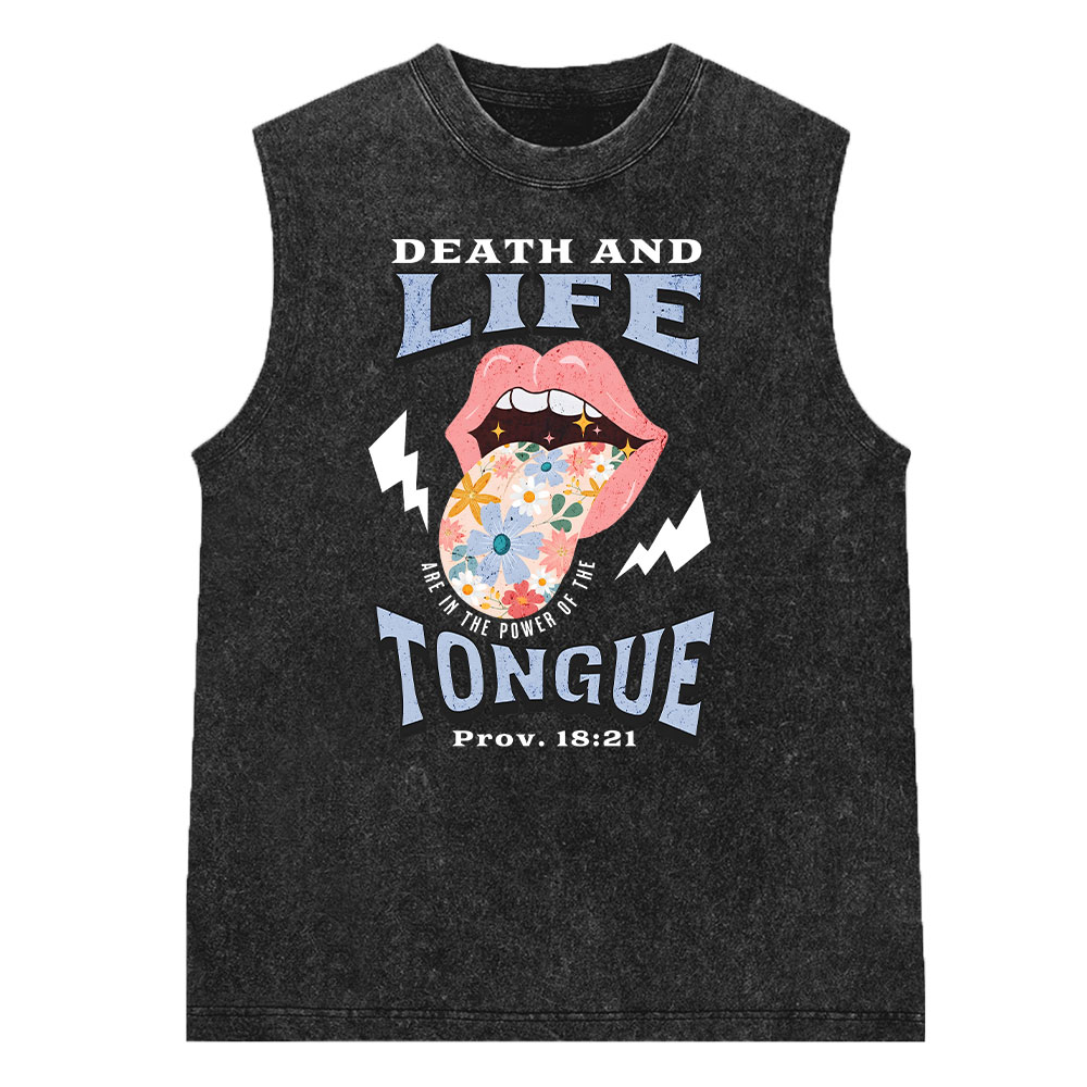 Death And Life Tongue Christian Washed Sleeveless Tee