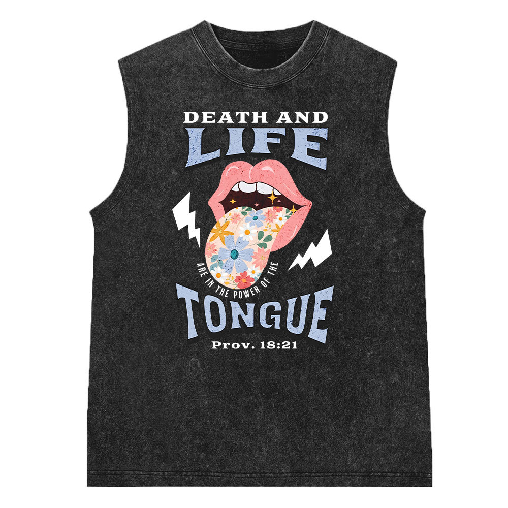 Death And Life Tongue Christian Washed Sleeveless Tee
