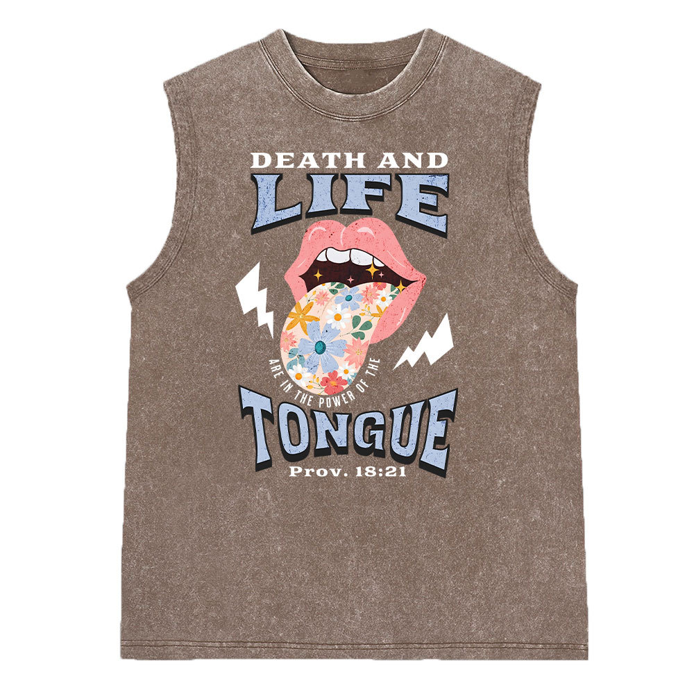 Death And Life Tongue Christian Washed Sleeveless Tee