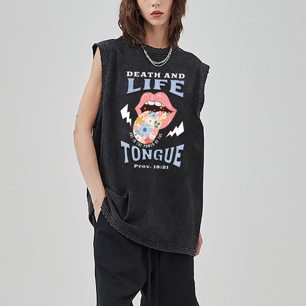 Death And Life Tongue Christian Washed Sleeveless Tee