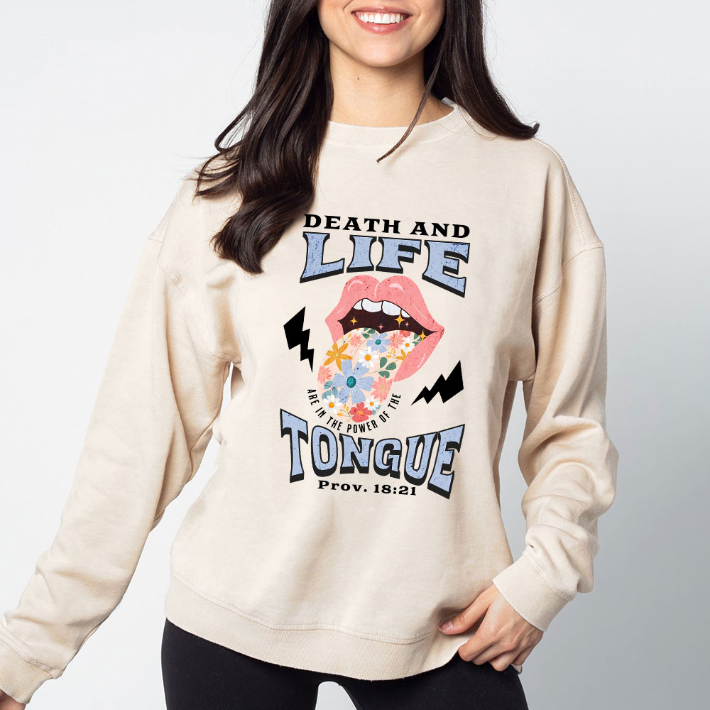 Death And Life Tongue Christian Washed Sweatshirt