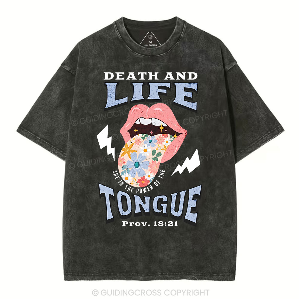 Death And Life Tongue Christian Washed T-Shirt Sale - GuidingCross