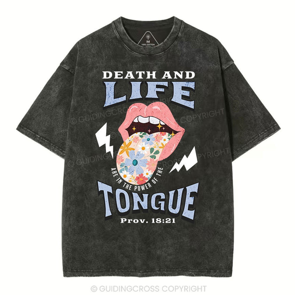 Death And Life Tongue Christian Washed T-Shirt Sale - GuidingCross
