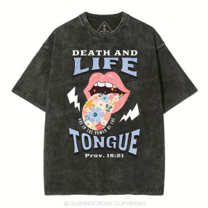 Image of Death And Life Tongue Christian Washed T-Shirt