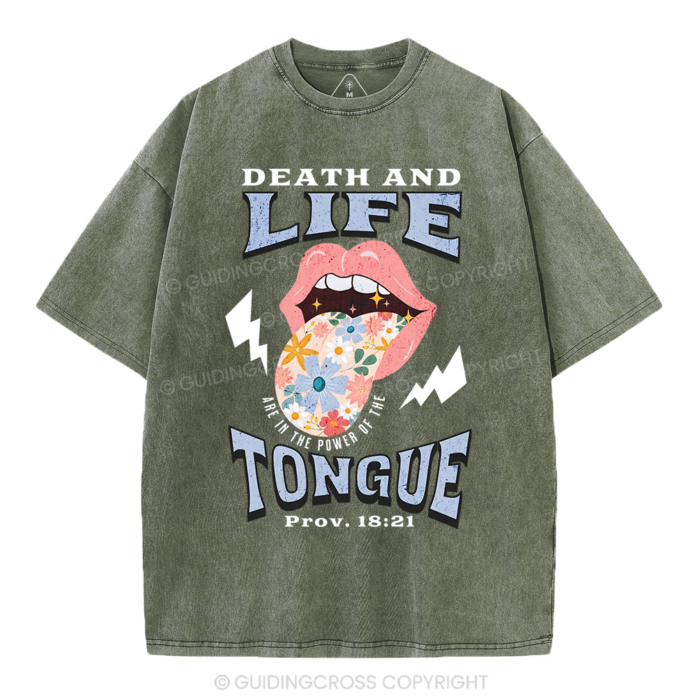 Death And Life Tongue Christian Washed T-Shirt