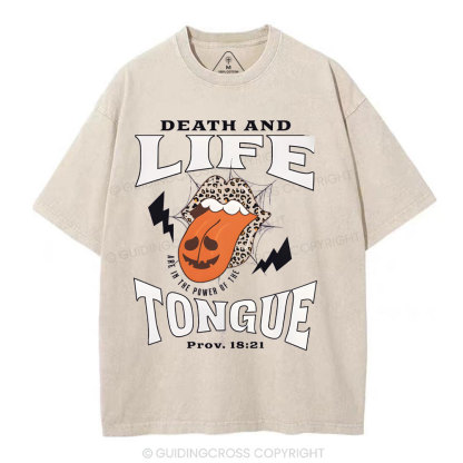 Death And Life Tougue Christian Washed T-Shirt