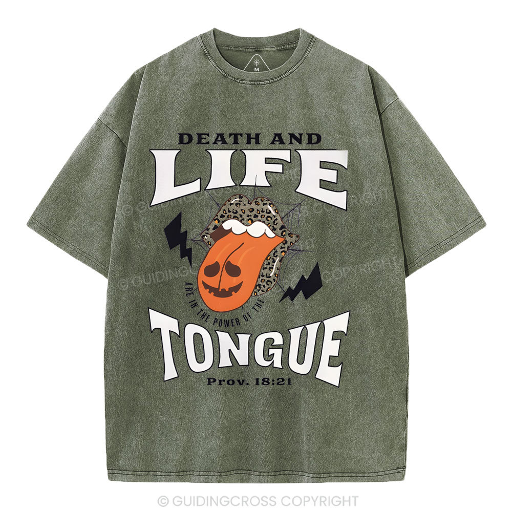 Death And Life Tougue Christian Washed T-Shirt