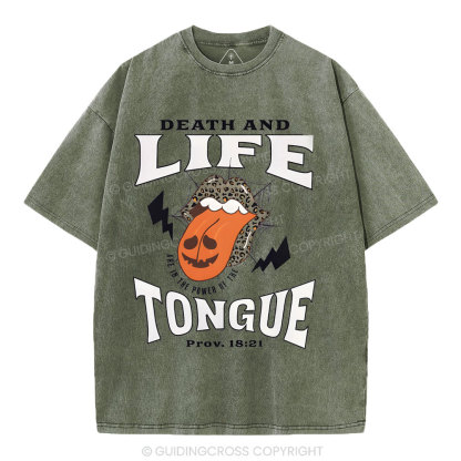 Death And Life Tougue Christian Washed T-Shirt