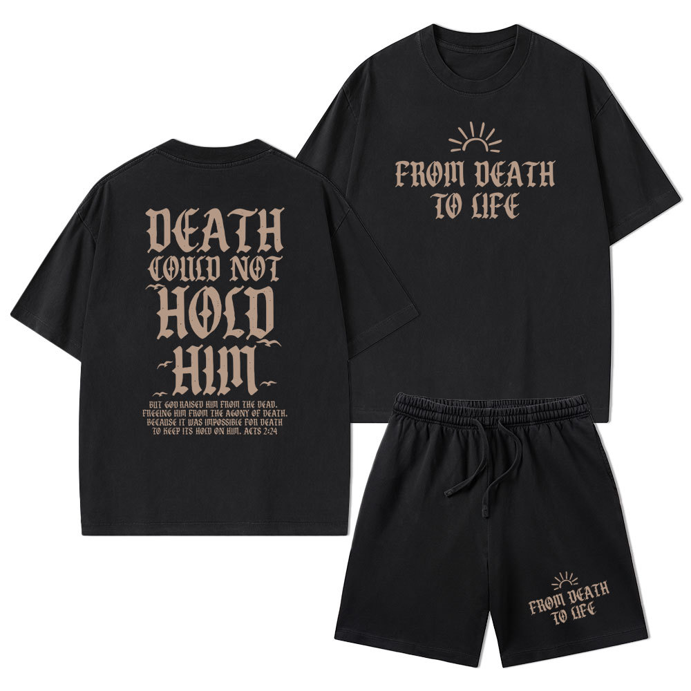 Death Could Not Hold Him Christian Washed T-Shirt & Shorts