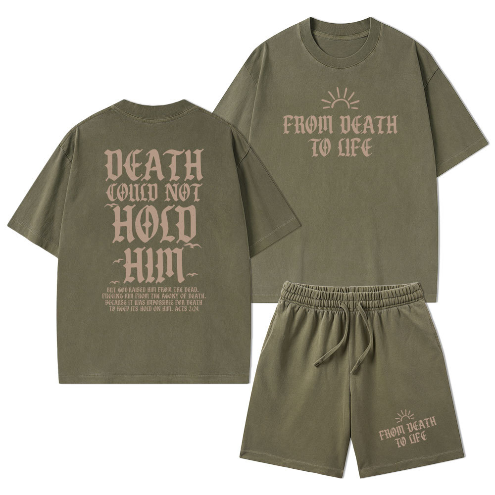 Death Could Not Hold Him Christian Washed T-Shirt & Shorts