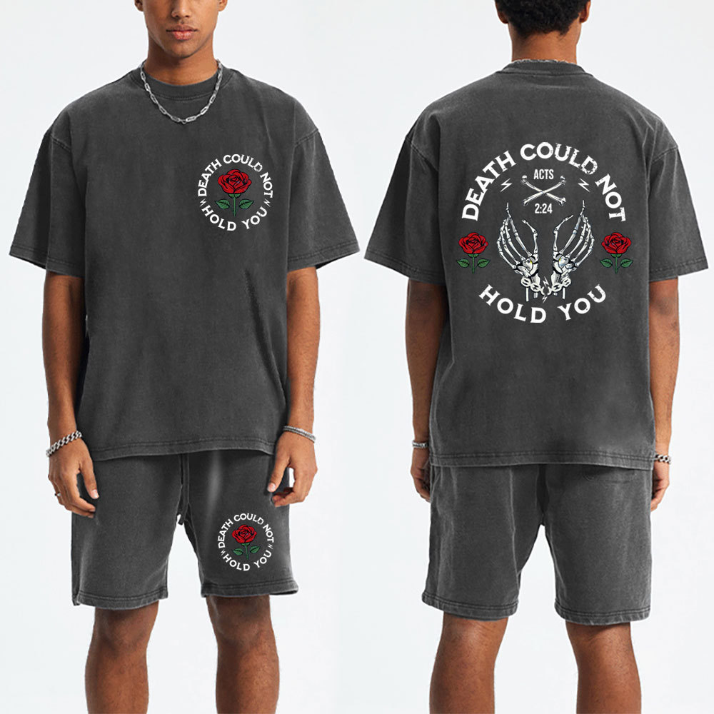 Death Could Not Hold You Christian Washed T-Shirt & Shorts