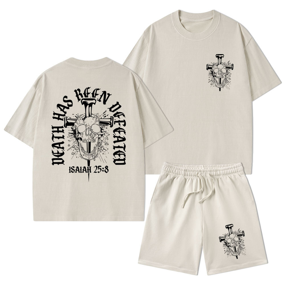 Death Has Been Defeated Christian Washed T-Shirt & Shorts