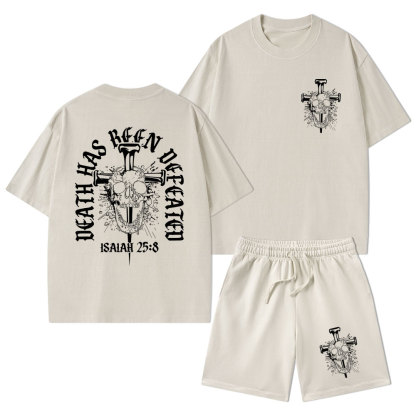 Death Has Been Defeated Christian Washed T-Shirt & Shorts