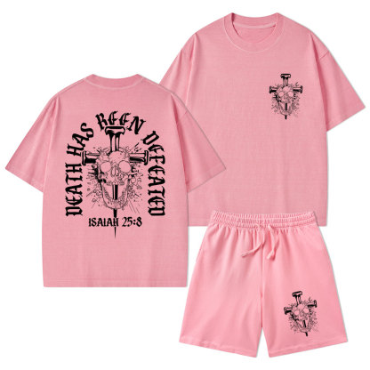 Death Has Been Defeated Christian Washed T-Shirt & Shorts