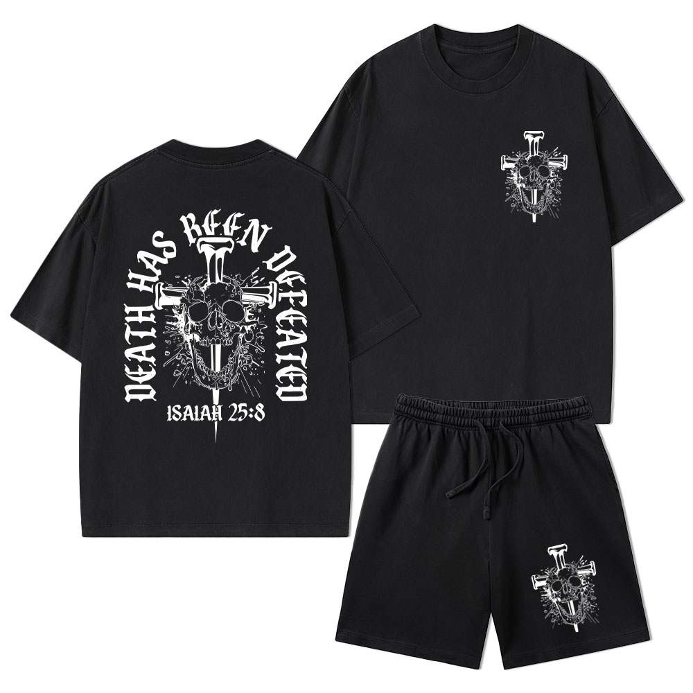 Death Has Been Defeated Christian Washed T-Shirt & Shorts