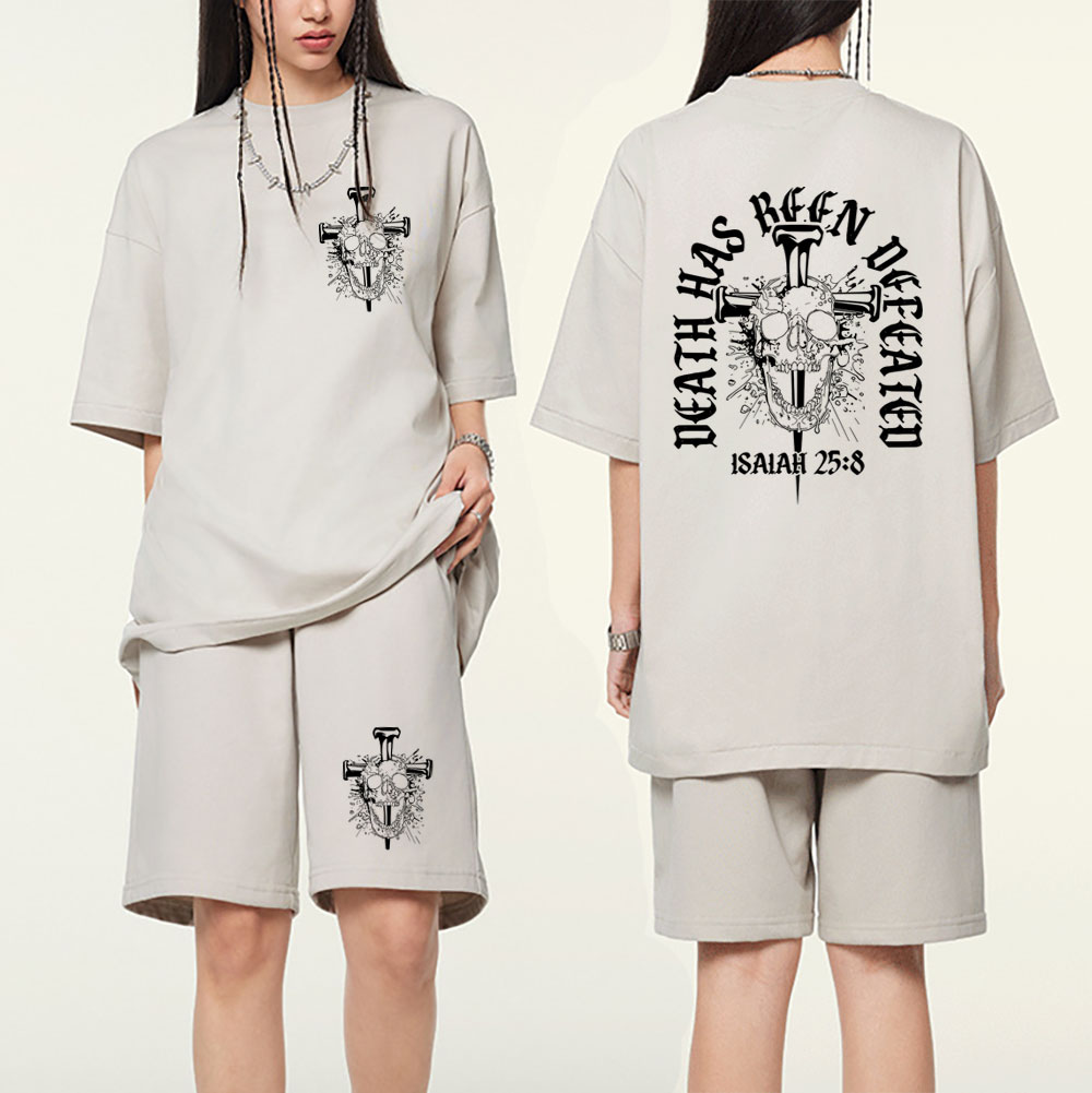 Death Has Been Defeated Christian Washed T-Shirt & Shorts