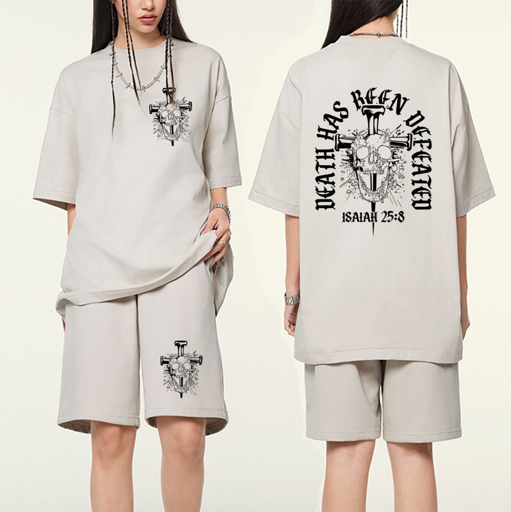 Death Has Been Defeated Christian Washed T-Shirt & Shorts