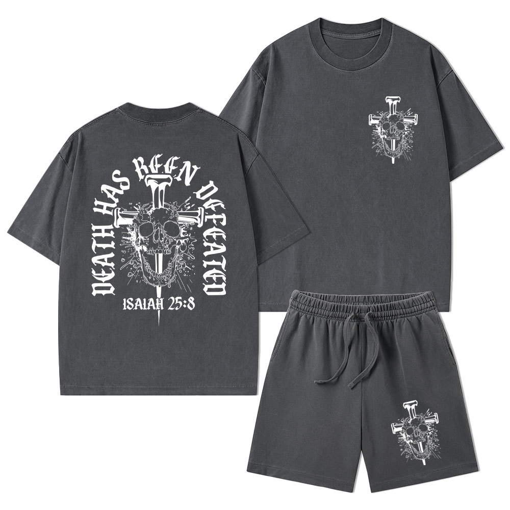 Death Has Been Defeated Christian Washed T-Shirt & Shorts