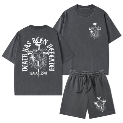 Death Has Been Defeated Christian Washed T-Shirt & Shorts