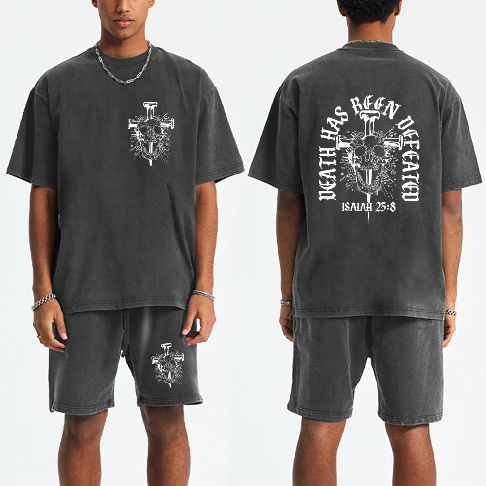 Death Has Been Defeated Christian Washed T-Shirt & Shorts
