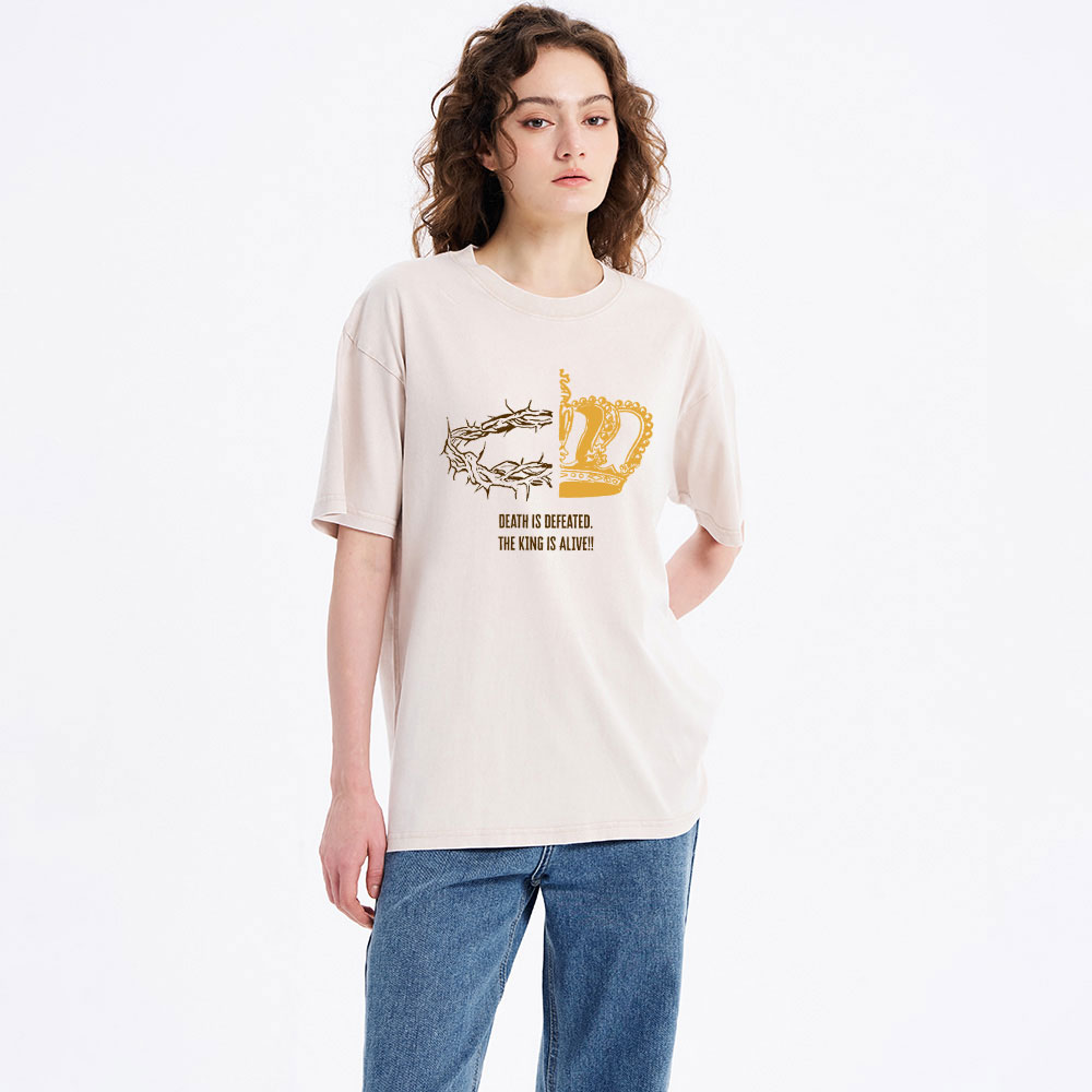 Death Is Defeated The King Is Alive Christian Washed T-Shirt