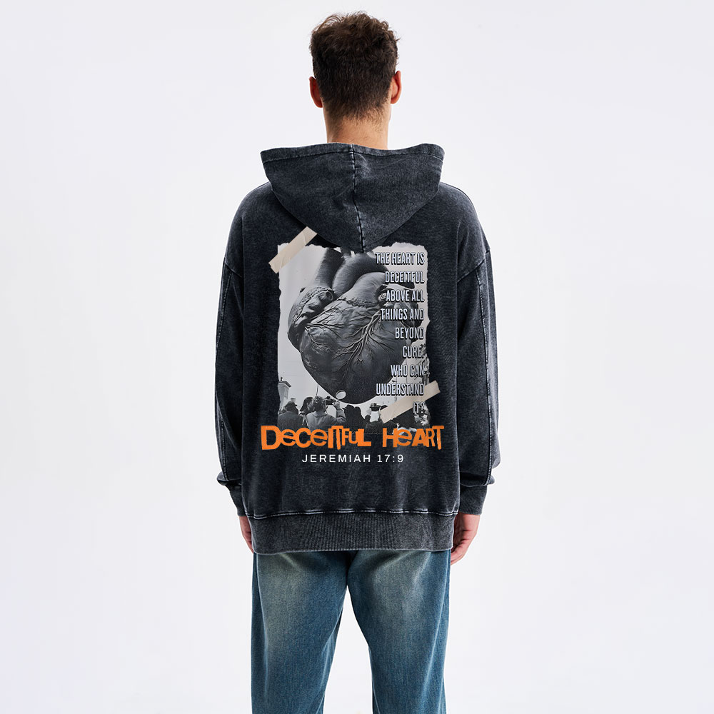 Decentful Heart Chirstian Washed Hoodie