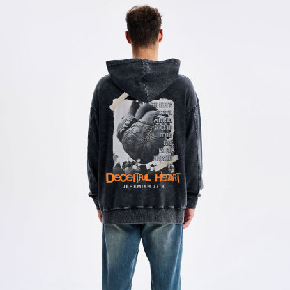 Decentful Heart Chirstian Washed Hoodie