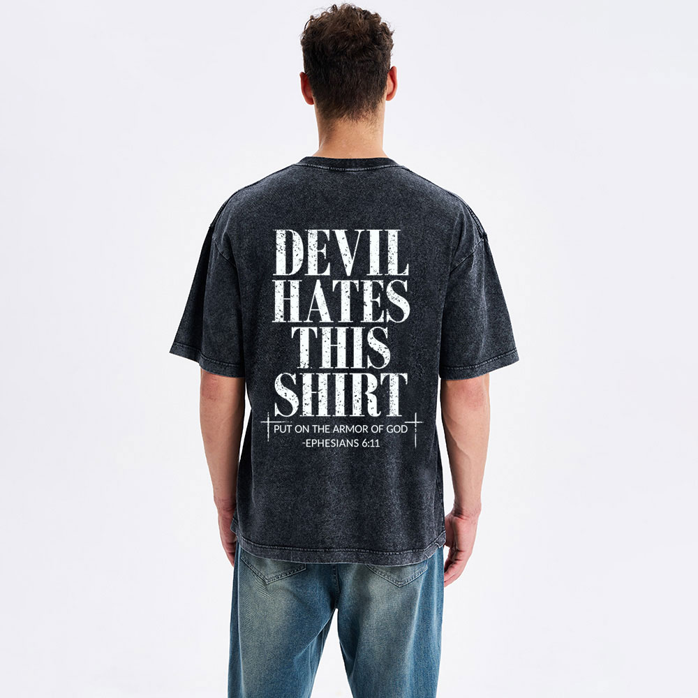 Devil Hates This Shirt Christian Washed T-Shirt