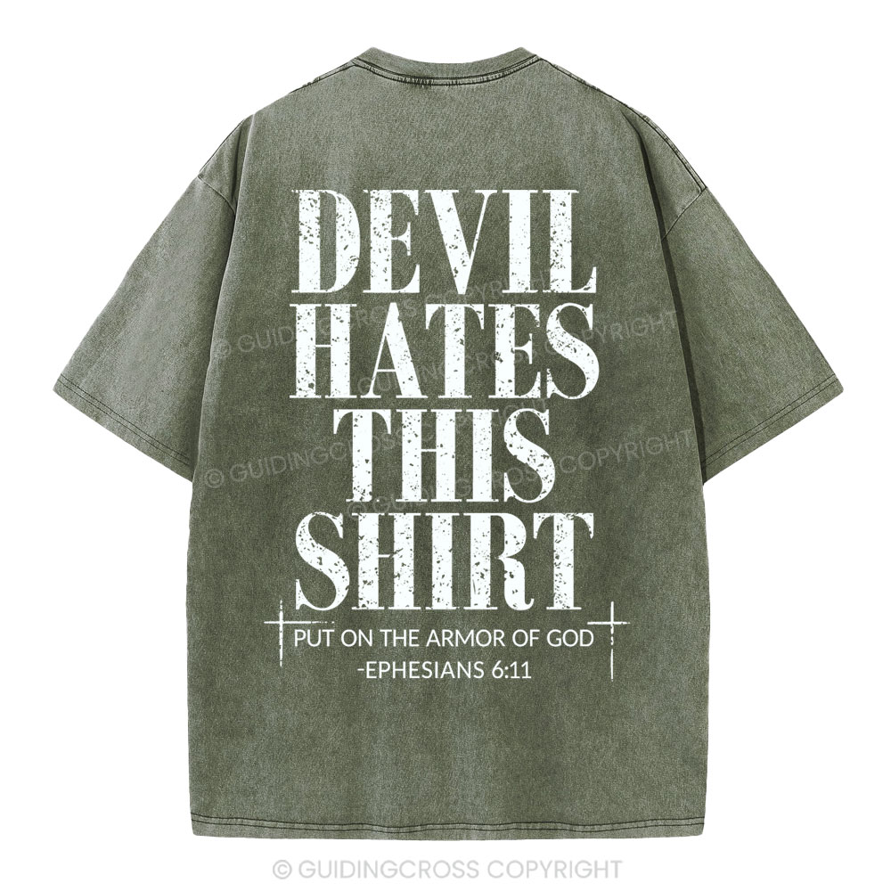 Devil Hates This Shirt Christian Washed T-Shirt