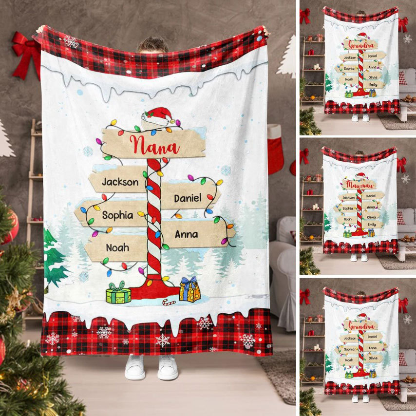 Personalized Christmas Family Post Sign Blanket 
