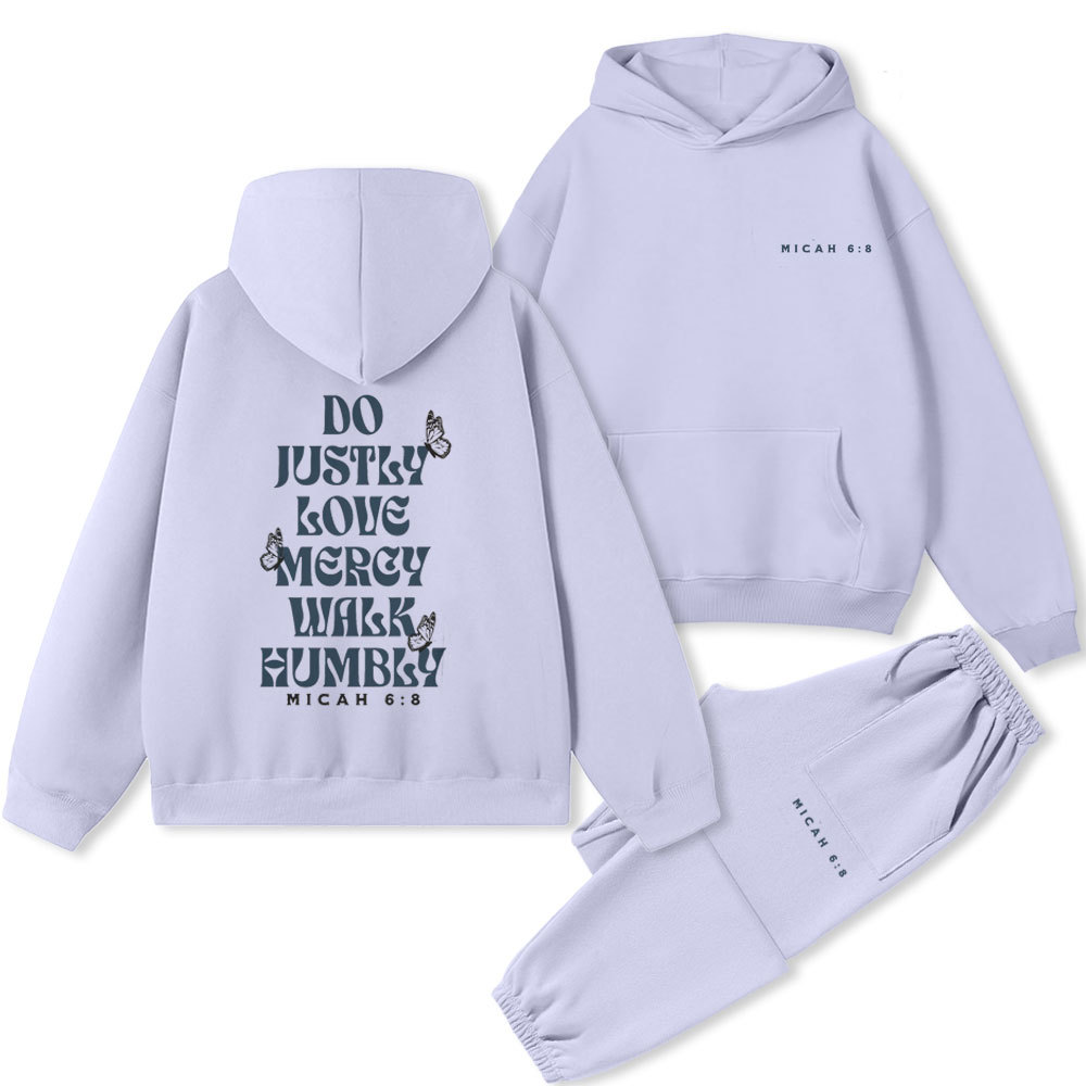 Do Justly Love Mercy Walk Humbly Christian Premium Fleece Hoodie Set