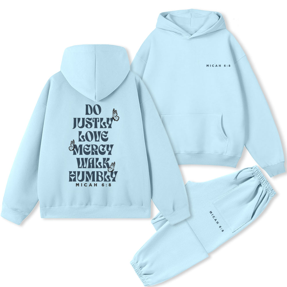Do Justly Love Mercy Walk Humbly Christian Premium Fleece Hoodie Set