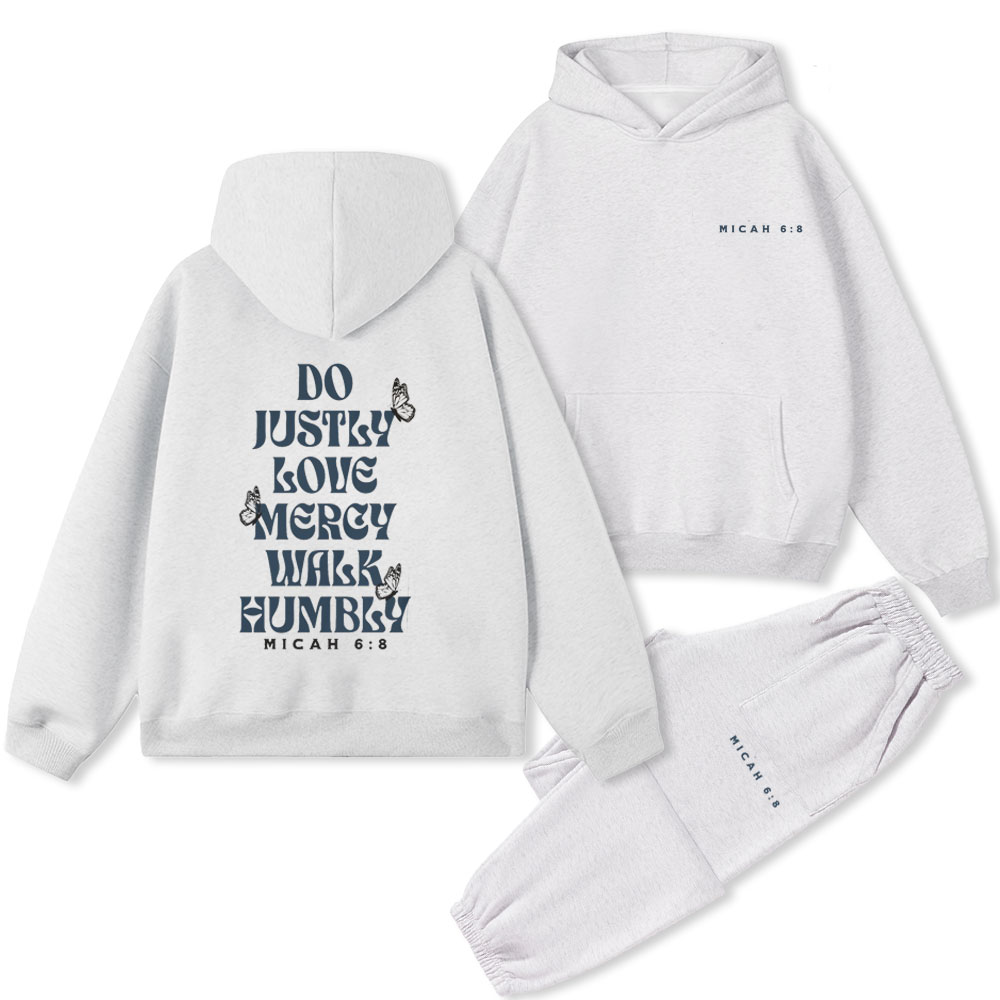 Do Justly Love Mercy Walk Humbly Christian Premium Fleece Hoodie Set