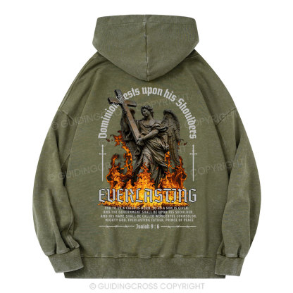 Dominion Rests Upon His Shoulders Everlasting Christian Washed Hoodie