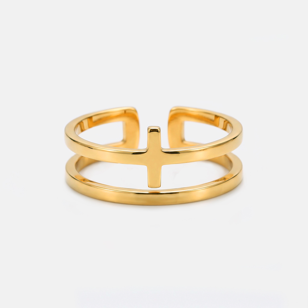Double Band Cross Christian Ring
