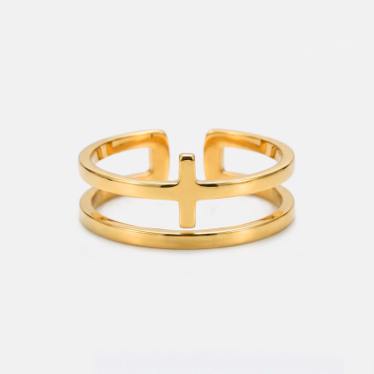 Double Band Cross Christian Ring
