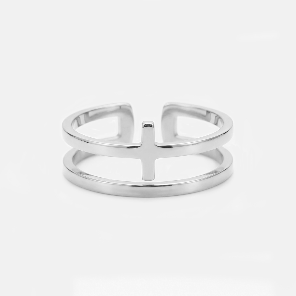 Double Band Cross Christian Ring