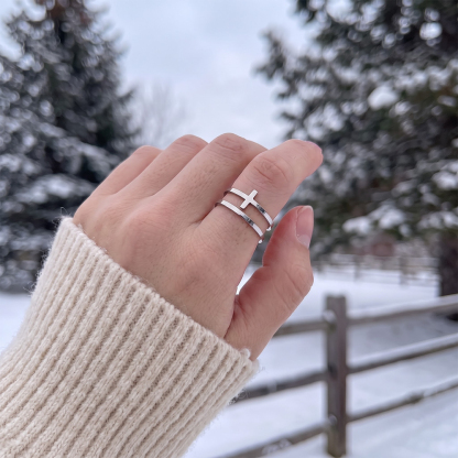 Double Band Cross Christian Ring