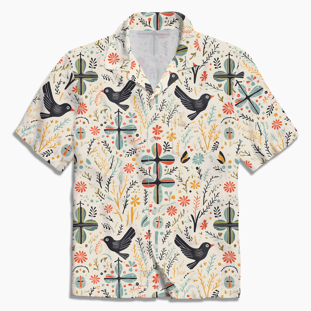 Dove Cross Boho Christian Hawaiian Shirt