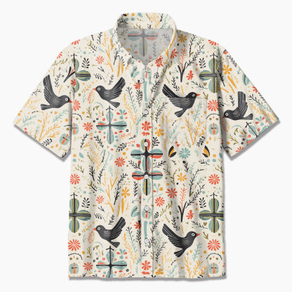 Dove Cross Boho Christian Hawaiian Shirt