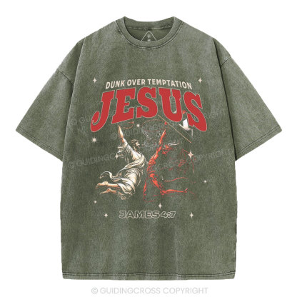 Dunk Over Temptation Jesus Christian Washed T-Shirt